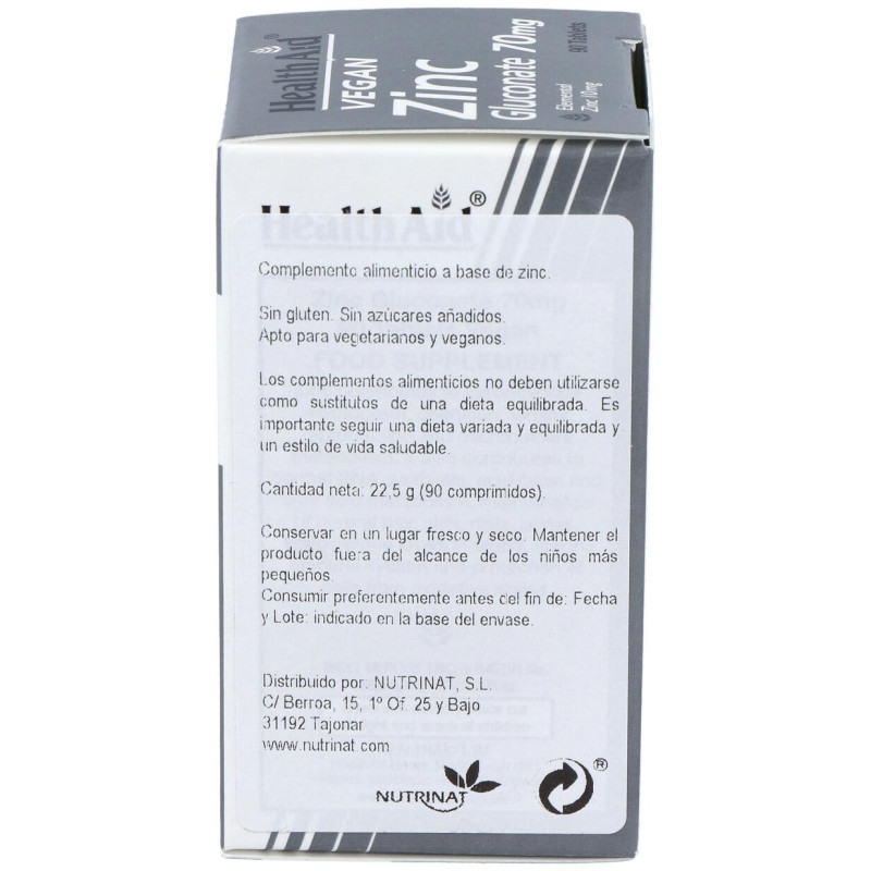 Healthaid Gluconato de Zinc 70 mg 90 Comprimidos - Health Aid