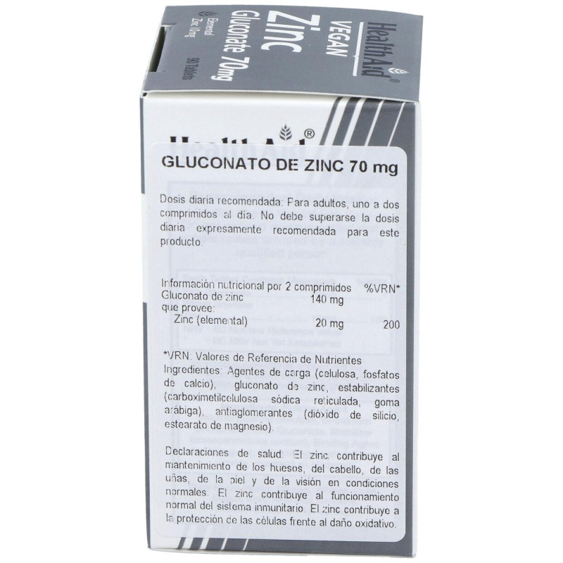Healthaid Gluconato de Zinc 70 mg 90 Comprimidos - Health Aid