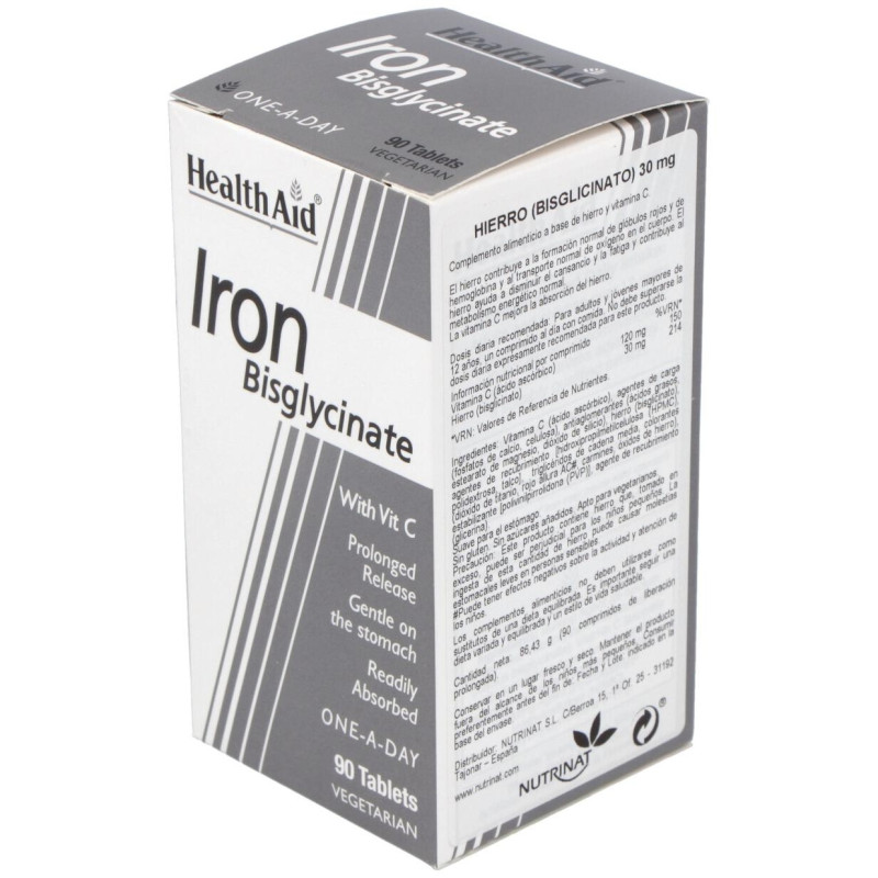 Hierro Bisglycinate Iron+vit.c 90comp - Health Aid