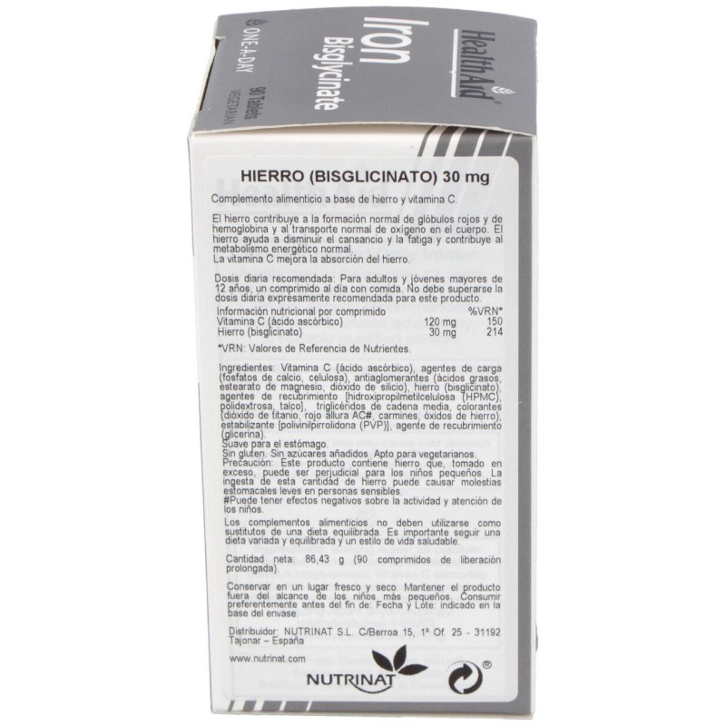 Hierro Bisglycinate Iron+vit.c 90comp - Health Aid