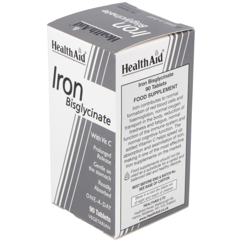Hierro Bisglycinate Iron+vit.c 90comp - Health Aid