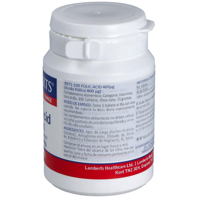 Ácido Fólico 400g 100 Tabletas - Lamberts