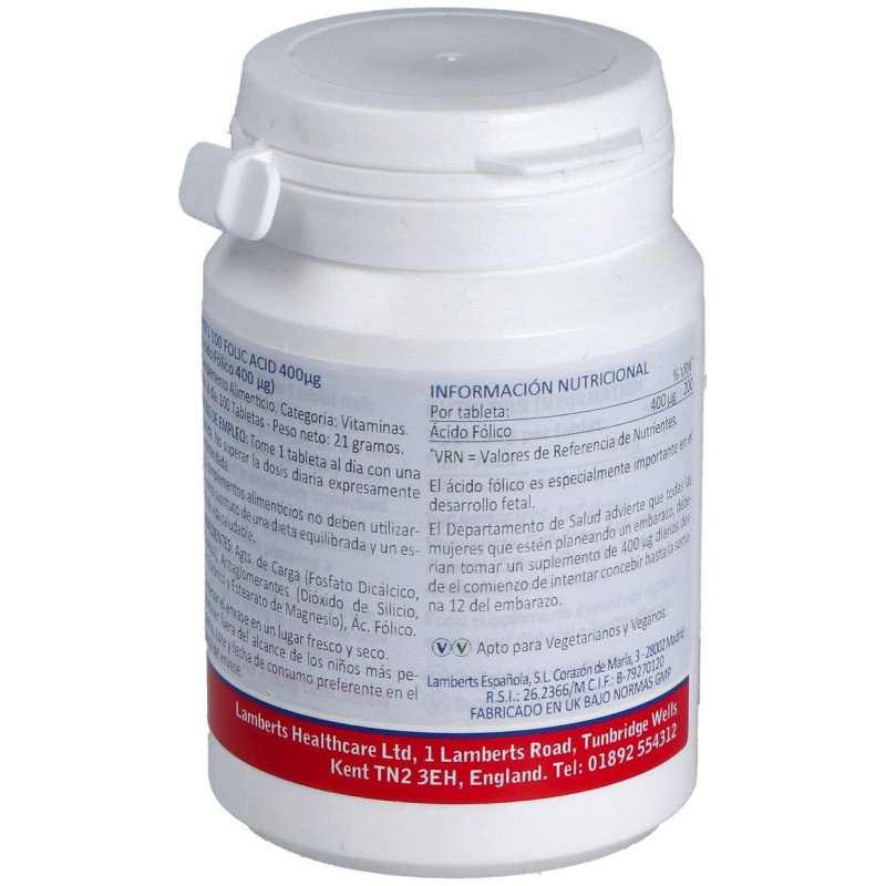 Ácido Fólico 400g 100 Tabletas - Lamberts