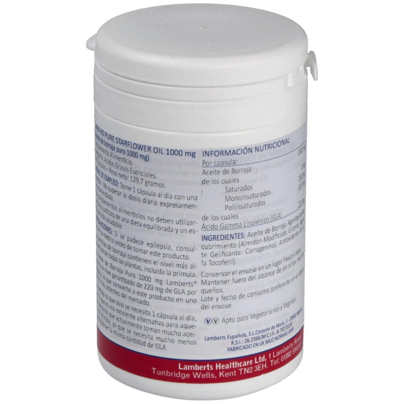 Aceite de Borraja Puro 1000mg(high Gla215mg)90cap - Lamberts