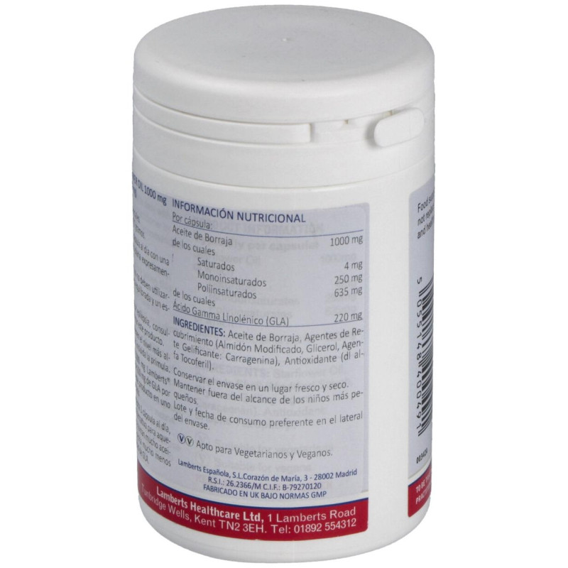 Aceite de Borraja Puro 1000mg(high Gla215mg)90cap - Lamberts