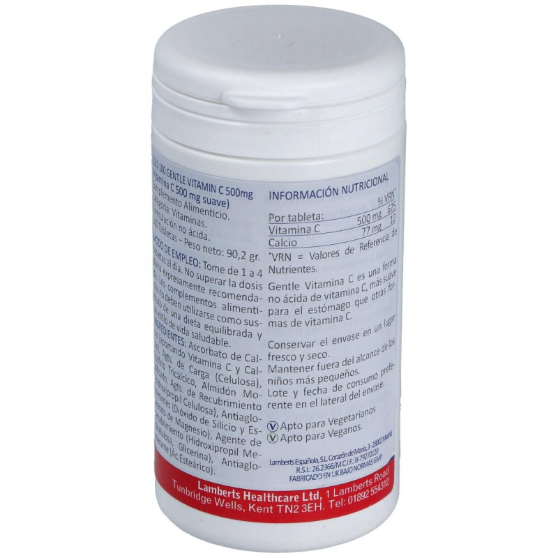 Gentle Vitamina C 500mg 100 Comprimidos - Lamberts