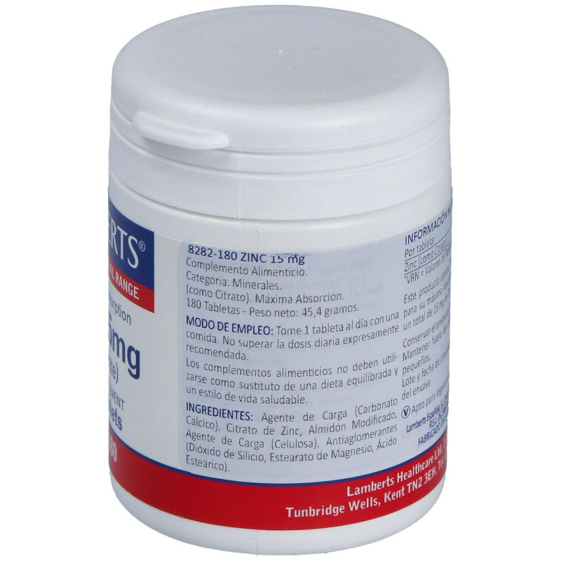 Zinc (como Citrato) 15 mg. 180comp - Lamberts