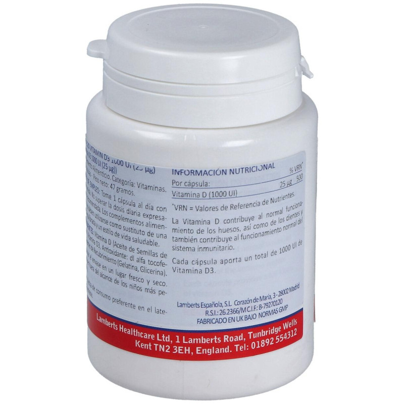 Vitamina D3 1000 Ui (25μg) 120 Cápsulas - Lamberts