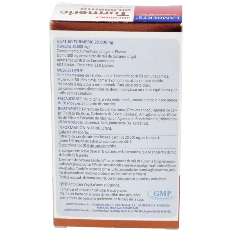Curcuma 20.000mg. (95% de Curcumina) 60comp - Lamberts