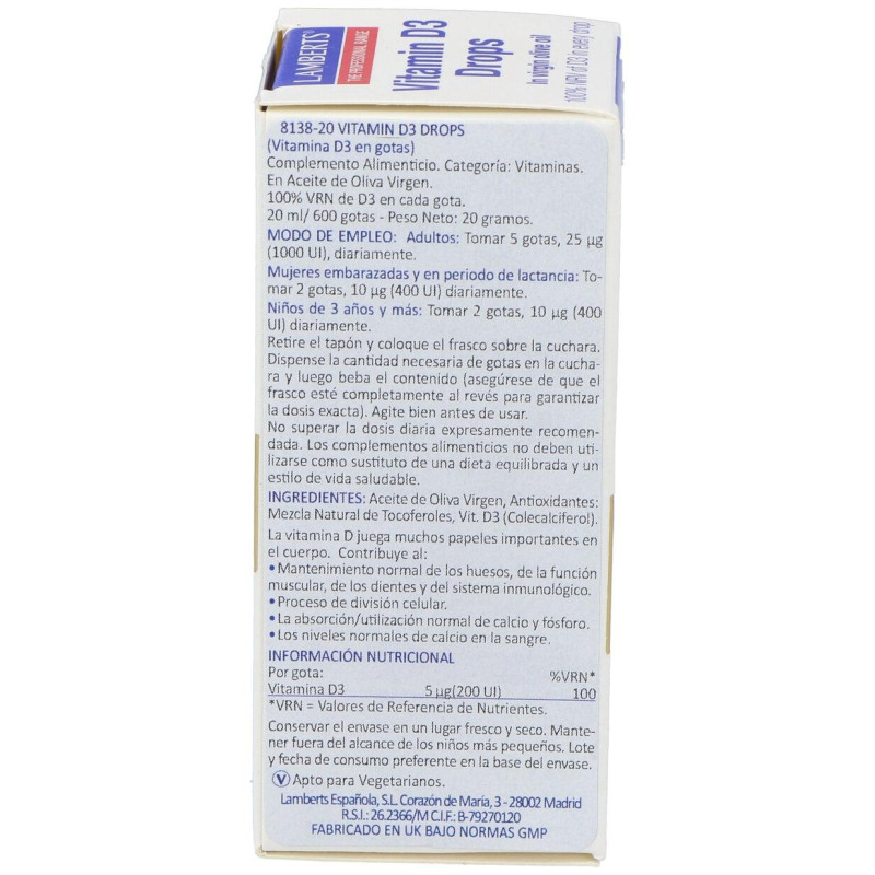Vitamina D3 en Gotas 20ml - Lamberts