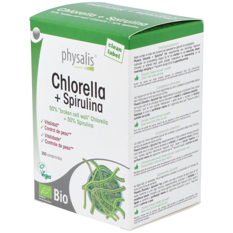 Chlorella y Espirulina Bio 200comp - Physalis