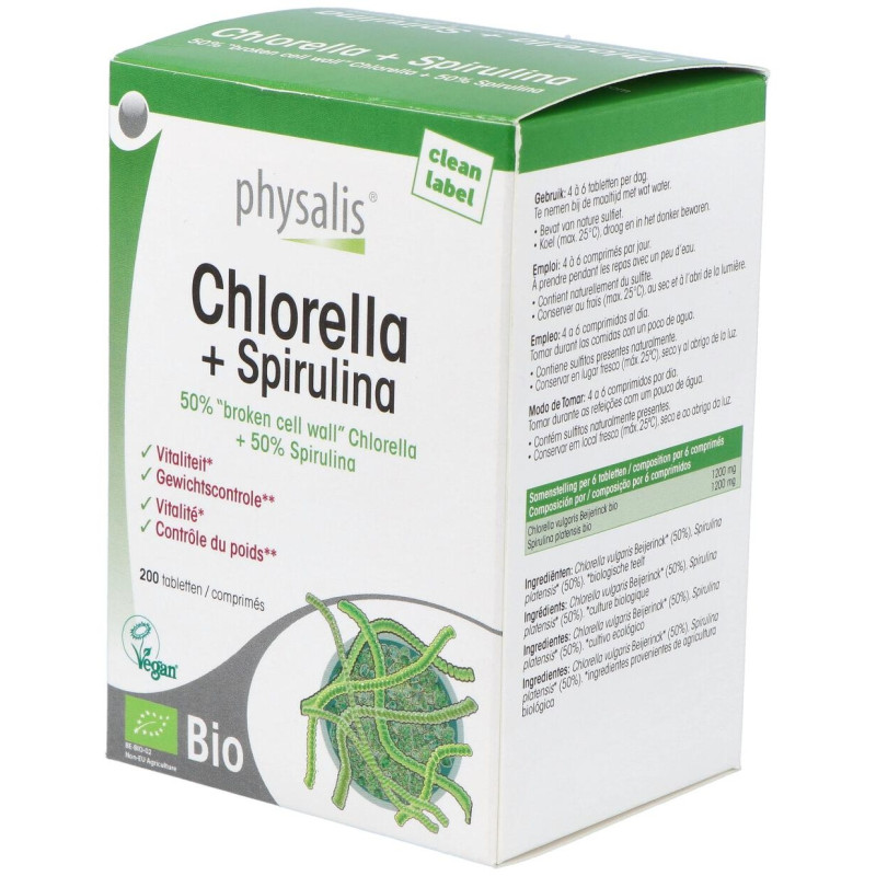 Chlorella y Espirulina Bio 200comp - Physalis