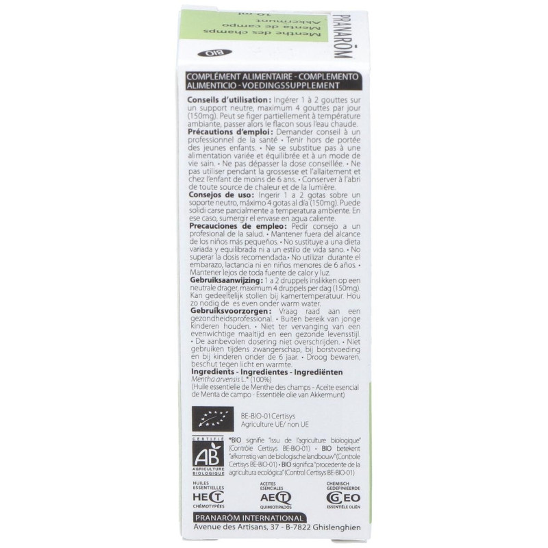 Pranarôm Aceite Esencial de Menta de Campo Bio 10ml - Pranarom