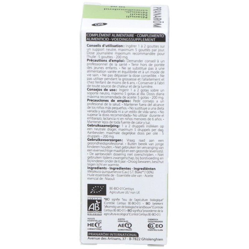 Pranarôm Aceite Esencial de Niaulí Qt Cineol Bio 10ml - Pranarom