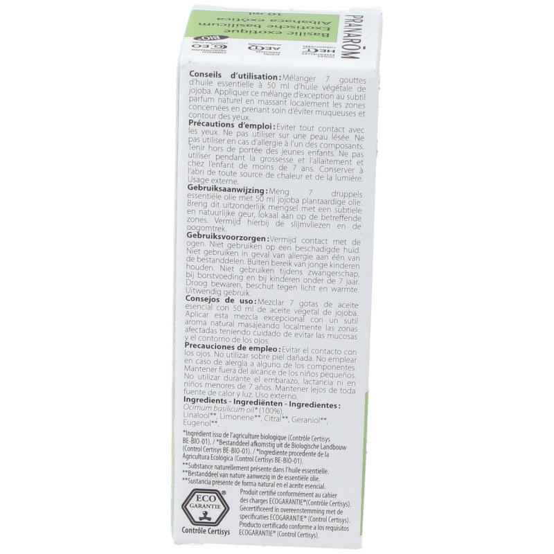 Albahaca Exotica Aceite Esencial 10ml. Bio - Pranarom