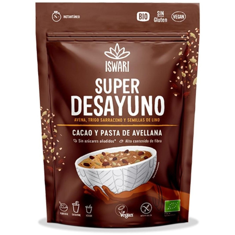 Super Desayuno Cacao Avellanas sin Gluten Eco 360g - Iswari