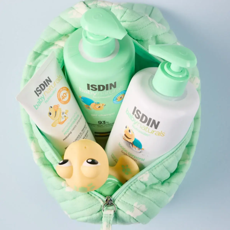 Pack Baby Naturals Canastilla: Gel-Champu, 400 ml. + Locion Corporal, 400 ml. +  Pomada del Pañal Regeneradora, 100 ml. + Tortuga de Baño + Neceser - Isdin