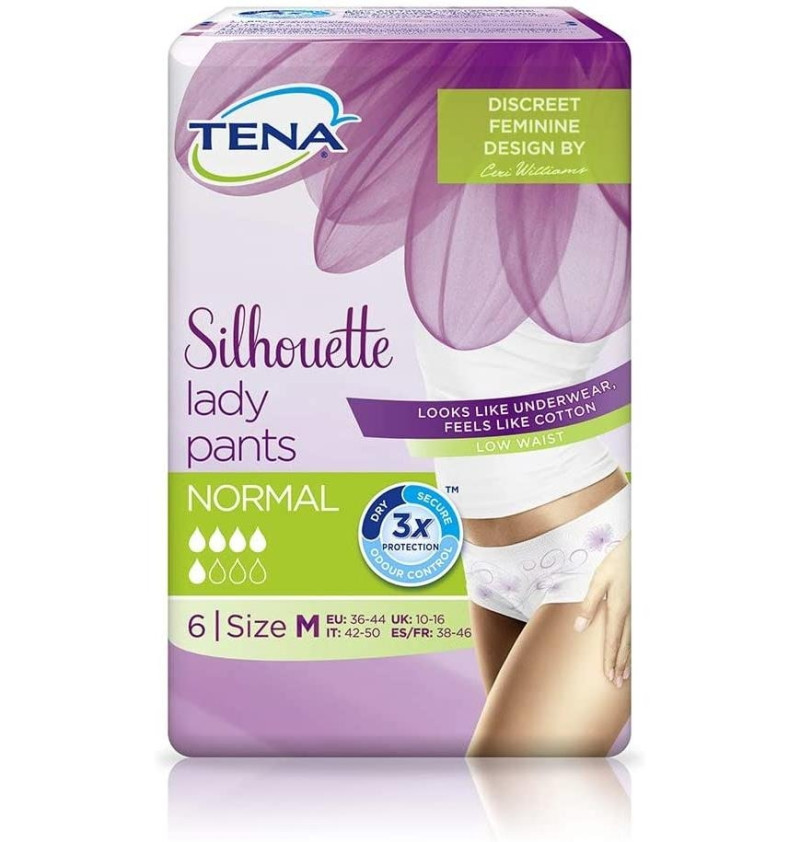 Absorbente Incontinencia Orina Dia Anatomico - Tena Silhouette Braga Cintura Baja Blanco (12 Unidades Talla Mediana) - Sca Hygiene Products