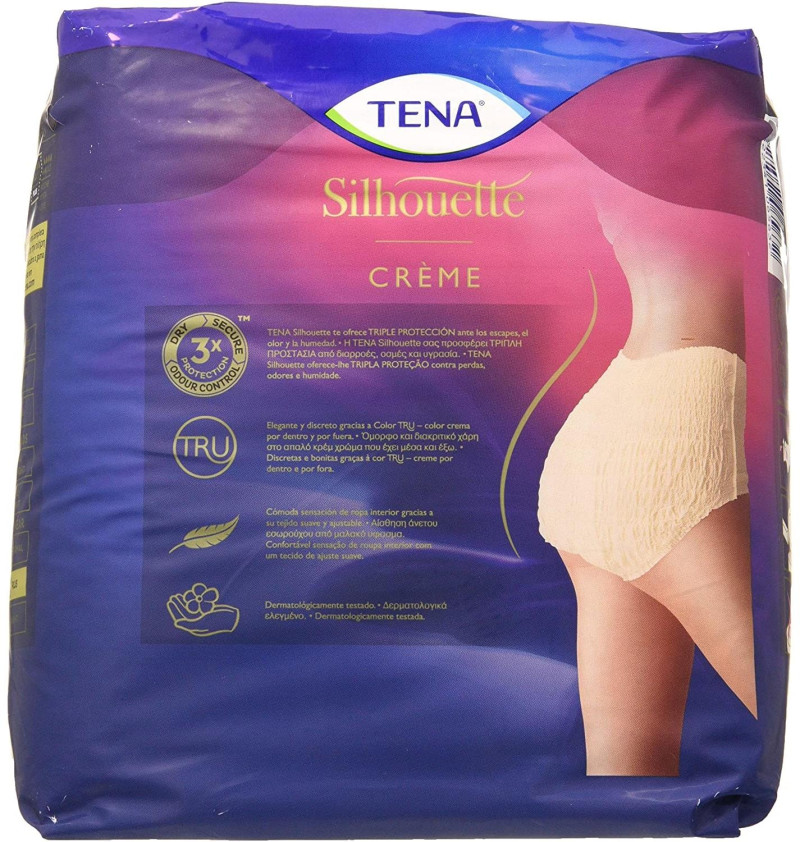 Absorbente Incontinencia Orina Dia Anatomico - Tena Silhouette Braga Cintura Alta Crema (8 Unidades Talla Mediana) - Sca Hygiene Products