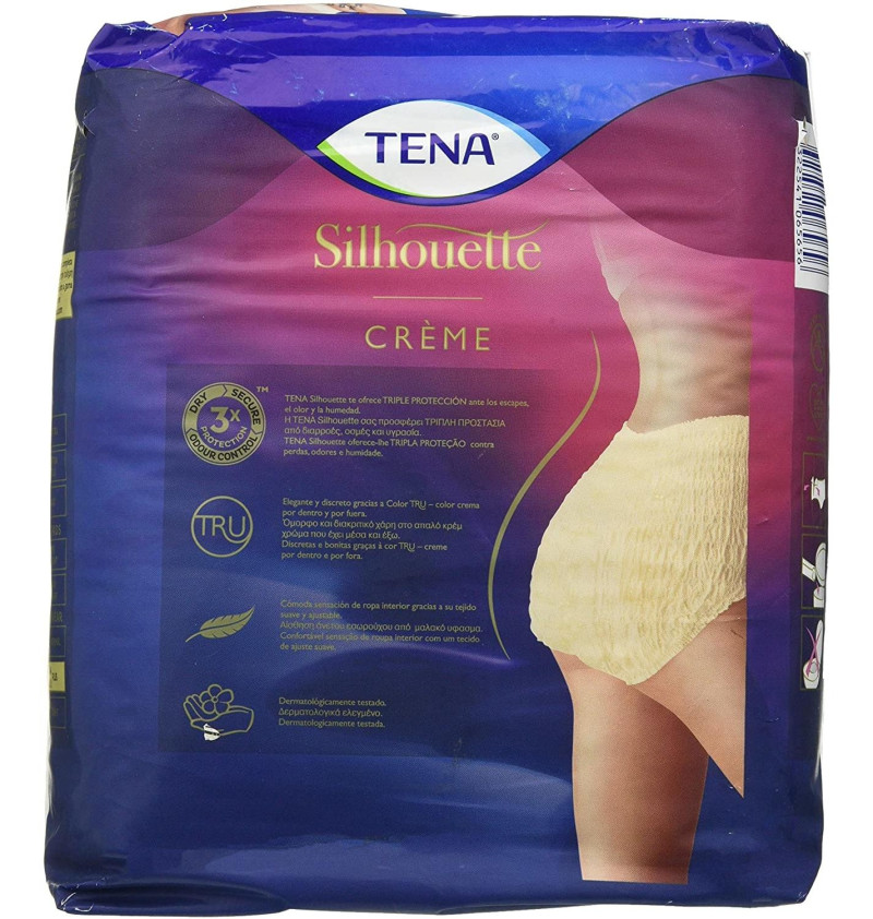 Absorbente Incontinencia Orina Dia Anatomico - Tena Silhouette Braga Cintura Alta Crema (8 Unidades Talla Grande) - Sca Hygiene Products