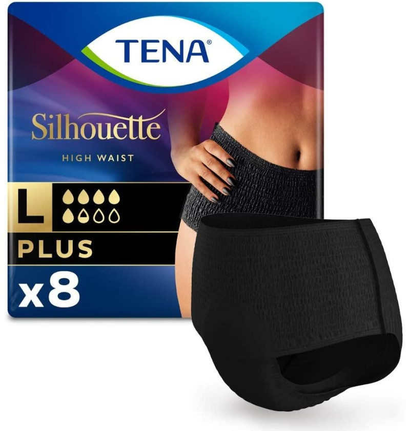 Absorbente Incontinencia Orina Dia Anatomico - Tena Silhouette Braga Cintura Alta Negro (8 Unidades Talla G) - Perfumeria Selectiva