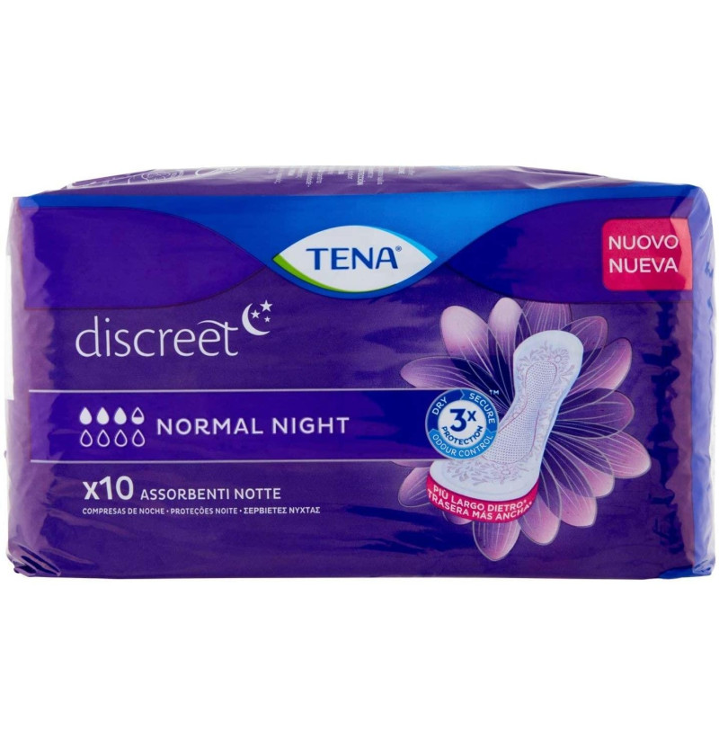 Absorbente Incontinencia Orina Noche Anatomico - Tena Discreet Noche Normal (10 Unidades) - Bsn Medical