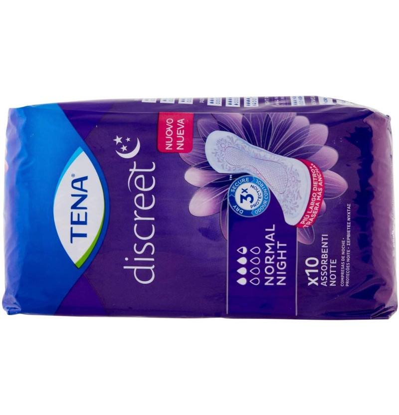 Absorbente Incontinencia Orina Noche Anatomico - Tena Discreet Noche Normal (10 Unidades) - Bsn Medical