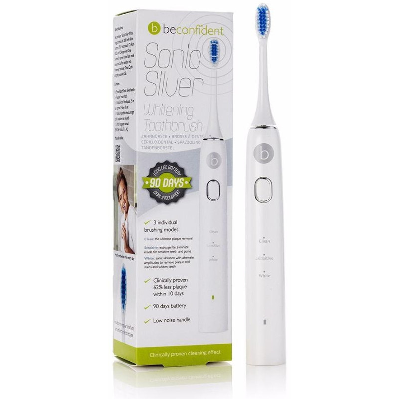 Sonic Silver Electric Whitening Toothbrush White/silver 1 u 2 - Beconfident