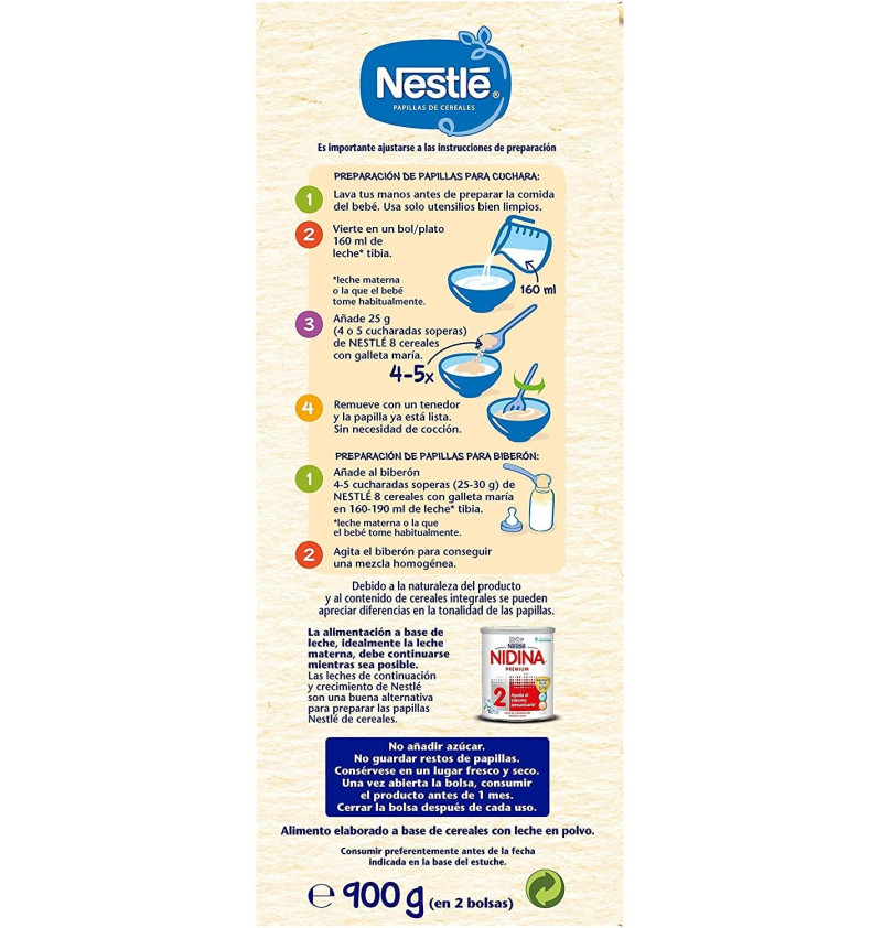 Nestle Papilla 8 Cereales Galleta Maria (2 Envases 900 g) - Nestlé