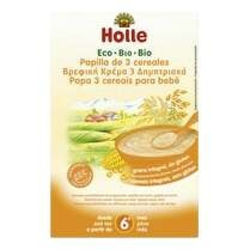 Papilla 3 Cereales Integrales sin Gluten 6m 250g - Holle