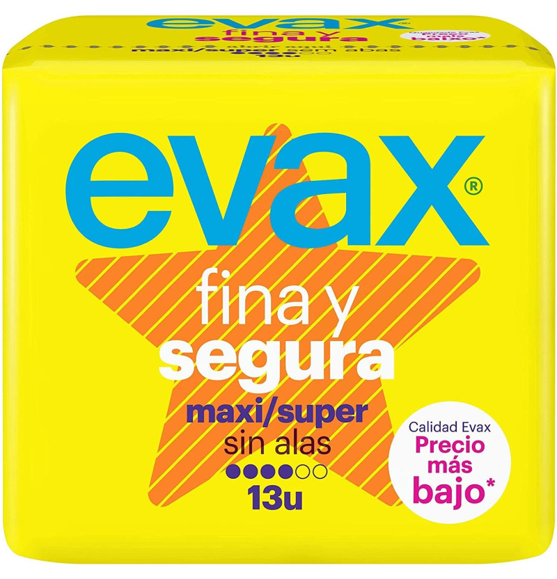 Compresas Higienicas Femeninas - Evax Fina Y Segura (Maxi 13 Compresas)