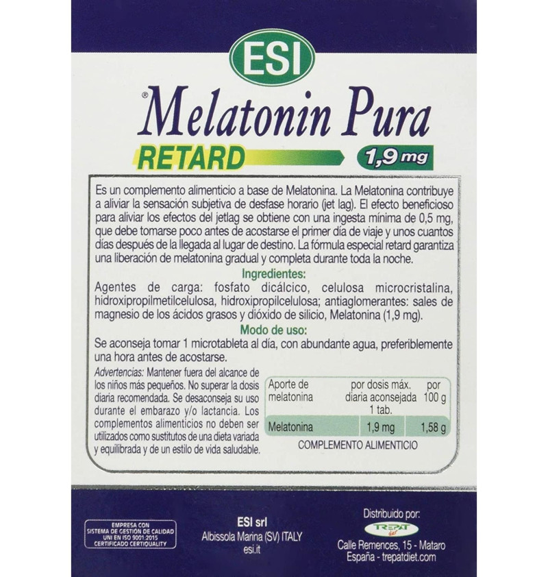Melatonin Retard Tab (1,90 mg 60 Tabletas) - Esi