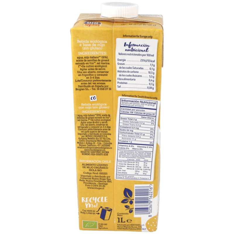 Bebida Vegetal de Mijo 1lt 6uds - Isola