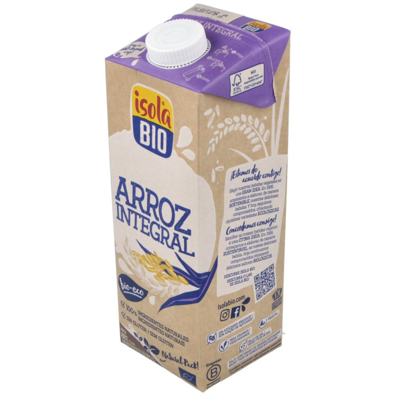 Bebida Vegetal de Arroz Integral 1lt 6uds. S/a - Isola