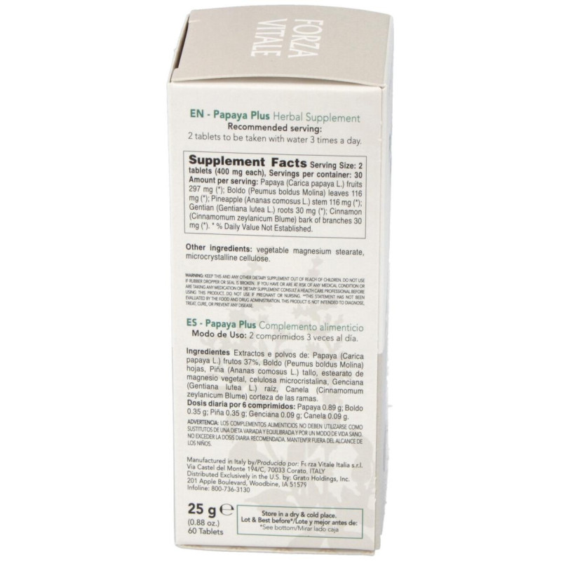 Papaya Plus 25gr.comprimidos - Forza Vitale