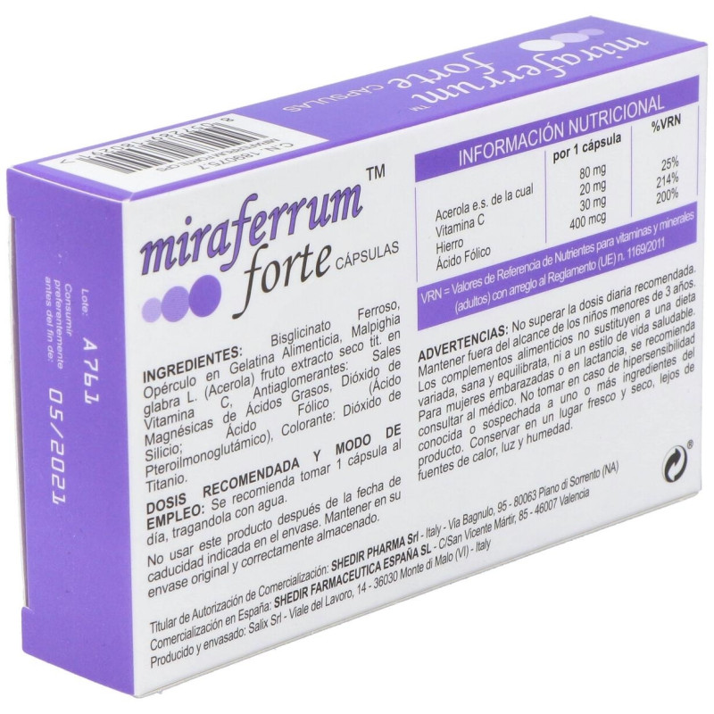 Miraferrum Forte Complemento Alimenticio 30 Cápsulas - Shedir