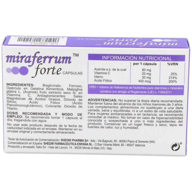 Miraferrum Forte Complemento Alimenticio 30 Cápsulas - Shedir