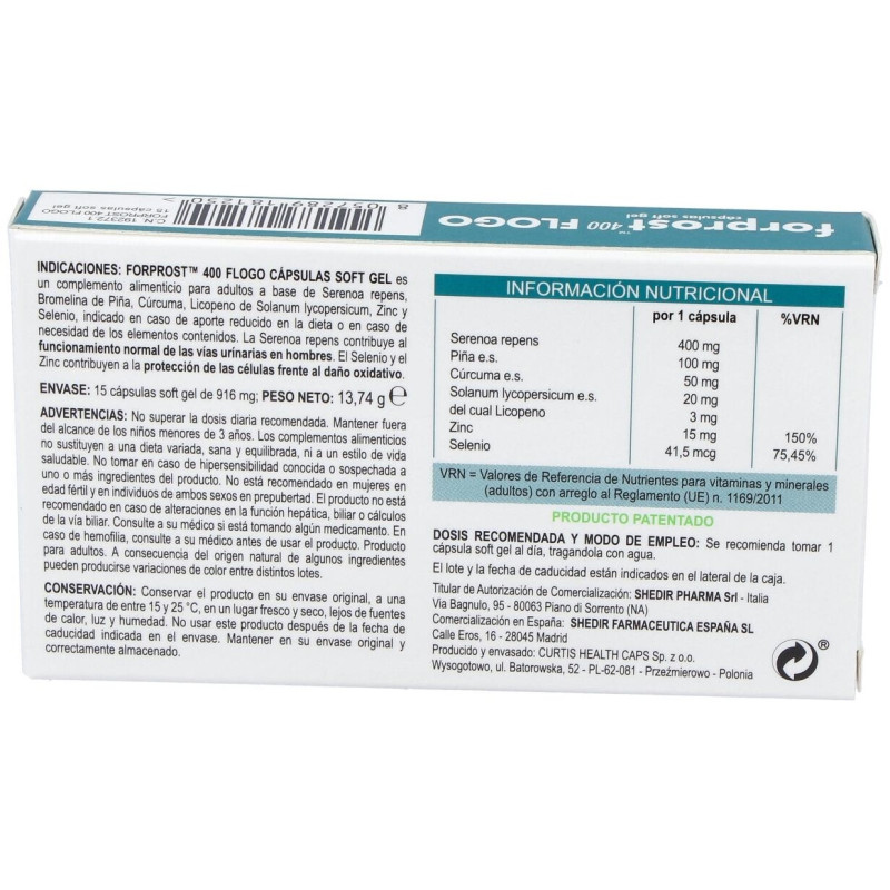 Forprost 400 Flogo Suplemento para la Salud Prostática en Cápsulas - Shedir