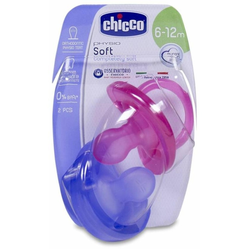 Chupete Physio Soft Silicona 6 - 12 Meses Rosa, 2 Uds - Chicco