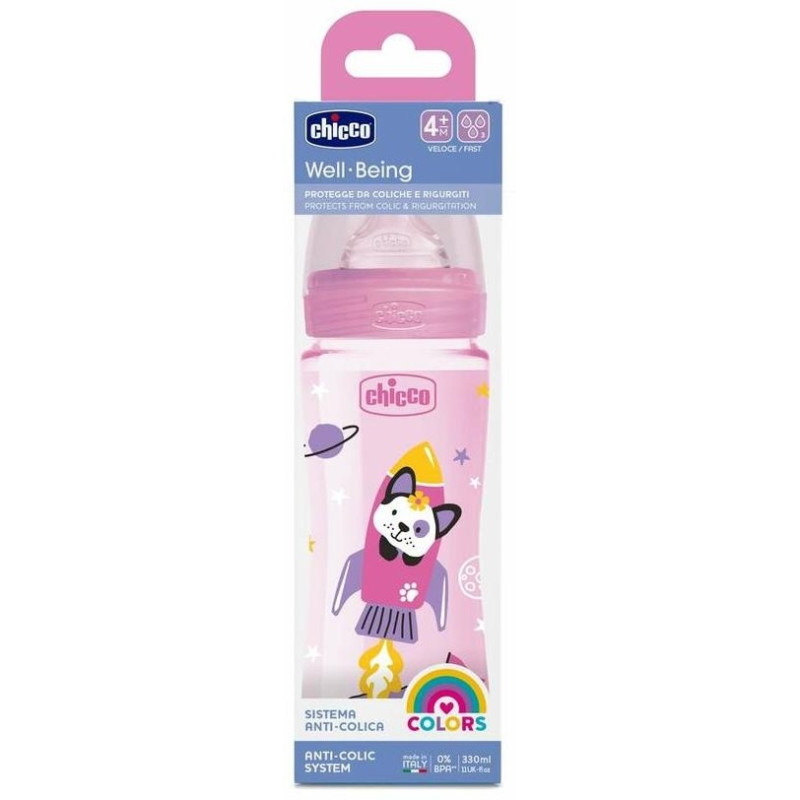 Biberón Well - Being Silicona 4m+ 330 ml Rosa, 1 Ud - Chicco