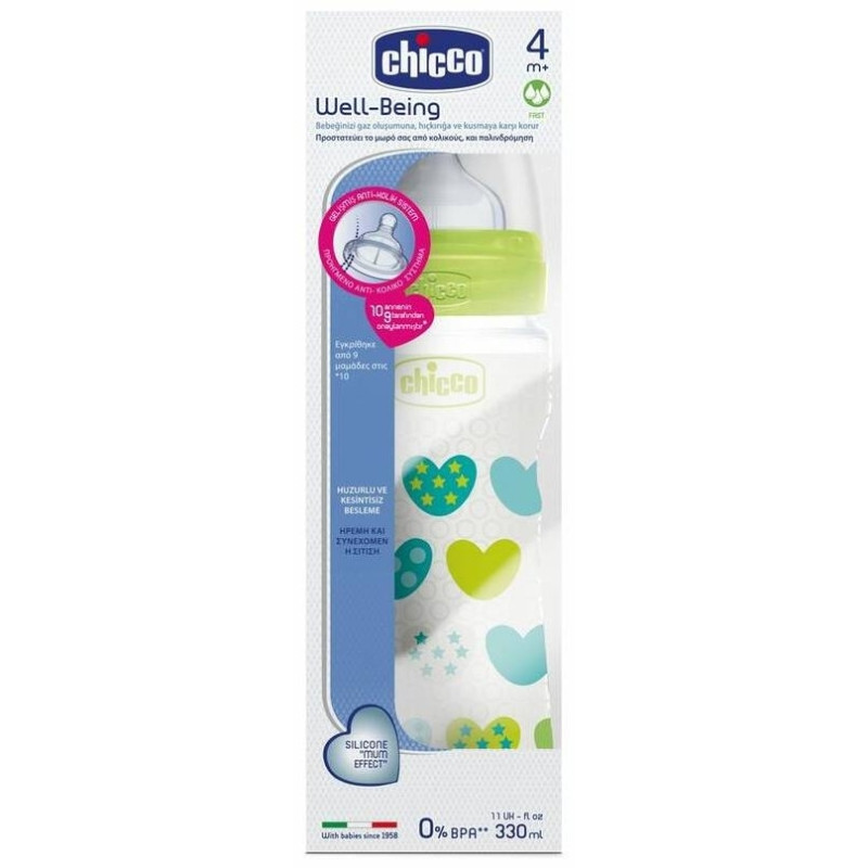 Biberón Pp T Silicona Flujo Rapido Verde 4m+ 330ml - Chicco