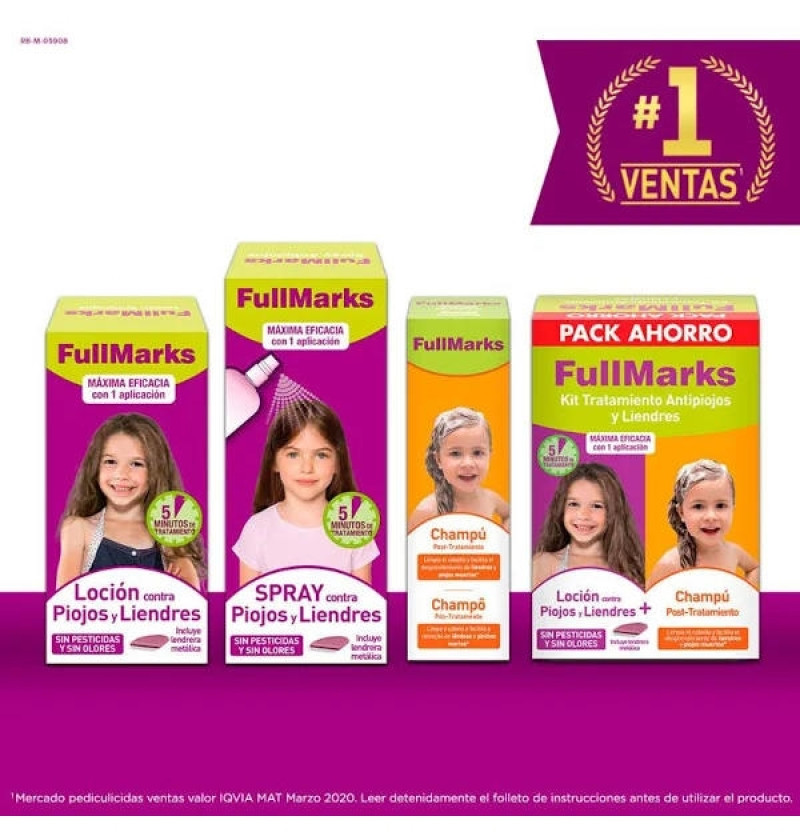 Fullmarks Antipiojos y Liendres Champú + Locion - Pediculicida (1 Envase 100 ml + 1 Envase 150 ml Kit) - Reckit Benckiser