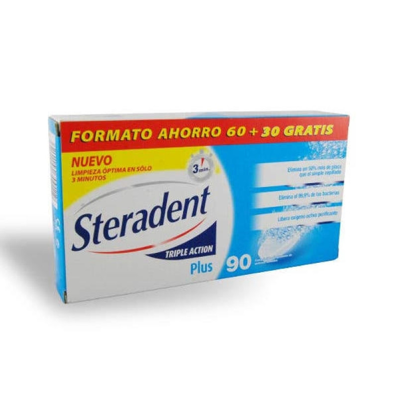 Steradent Triple Acción Plus - Limpieza Protesis Dental (90 Comprimidos) - Reckitt Benckiser