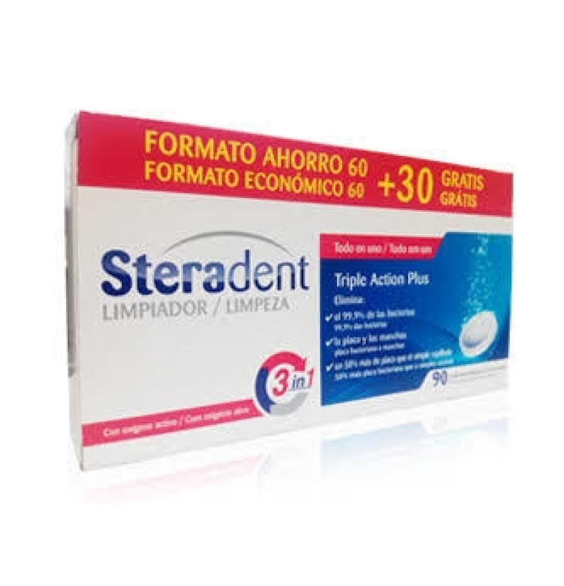 Steradent Triple Acción Plus - Limpieza Protesis Dental (90 Comprimidos) - Reckitt Benckiser