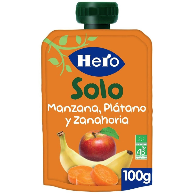 Baby Solo Ecológico Manzana Plátano y Zanahorias Bolsa 100g - Hero