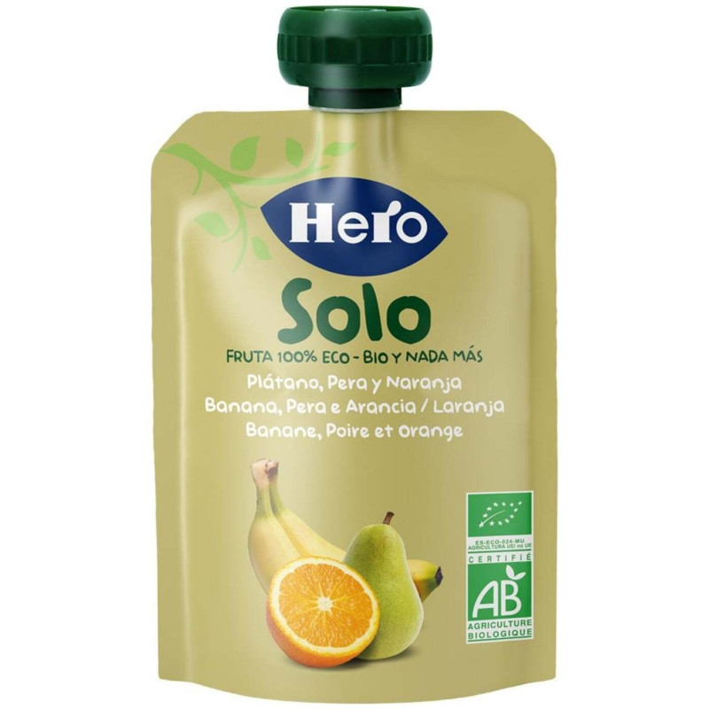 Baby Solo Ecológico Plátano Pera y Naranja Bolsa 100g - Hero