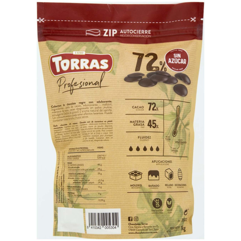 Cobertura Chocolate 70% Cacao 1kg - Torras