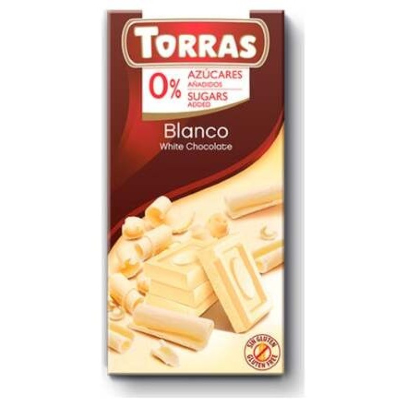 Chocolate Blanco sin Gluten sin Azúcar 75g - Torras