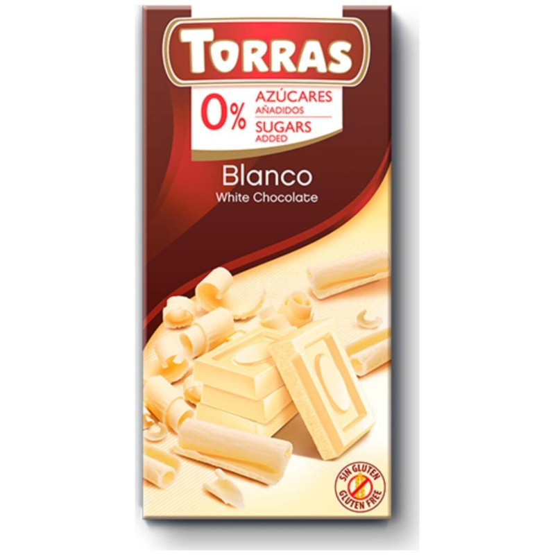 Chocolate Blanco sin Gluten sin Azúcar 75g - Torras