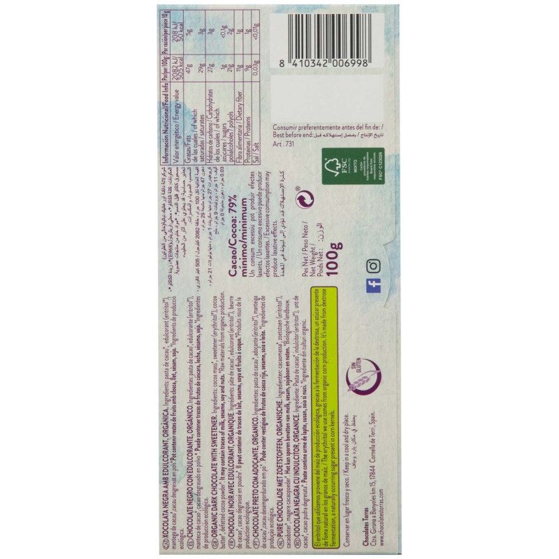 Chocolate Negro 79% Criollo Forastero 100g Bio S/a - Torras